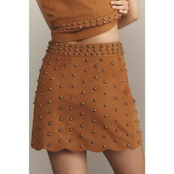 NWT Anthropologie Mare Mare Faux Suede Rivet Trim Studded Mini Skirt Small - Picture 2 of 13